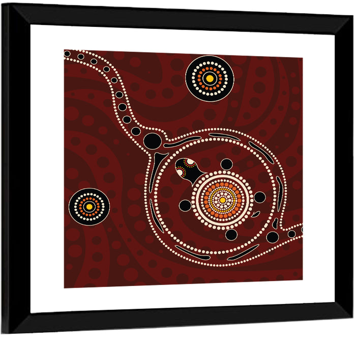 Aboriginal Turtle Dot Painting Wall Art as a framed print