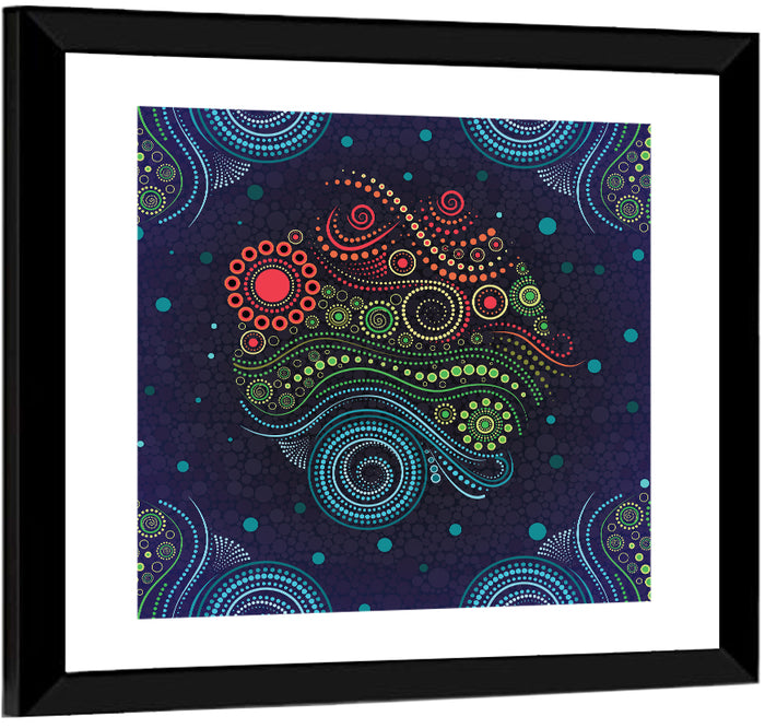 Concentric Floral Dot Illustration Wall Art as a framed print