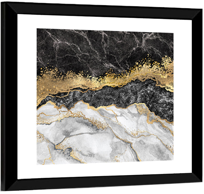 Gold Veined Marble Layers Wall Art as a framed print