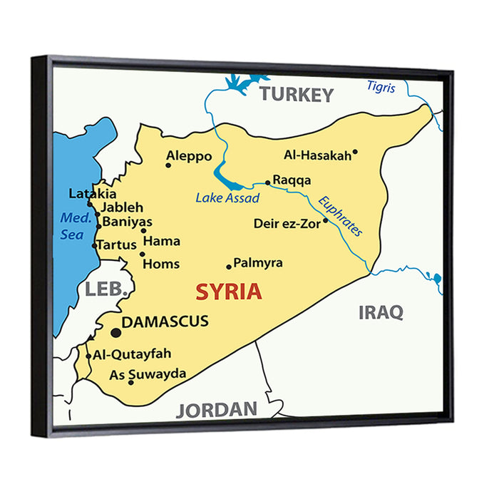 Map of Syria Wall Art as a framed canvas