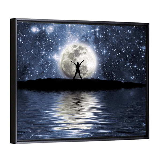 Silhouette Before Full Moon Wall Art as a framed canvas
