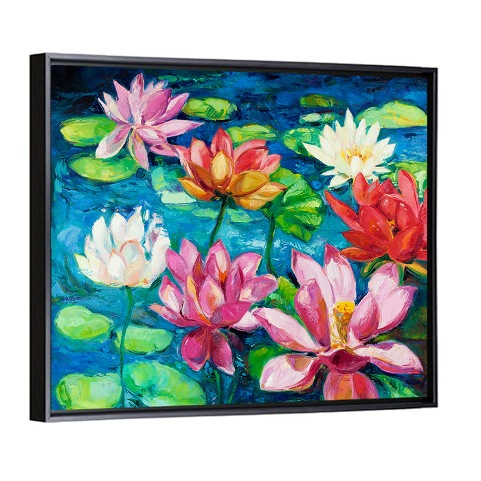 Overhead Lotus Pond Painting Wall Art as a framed canvas