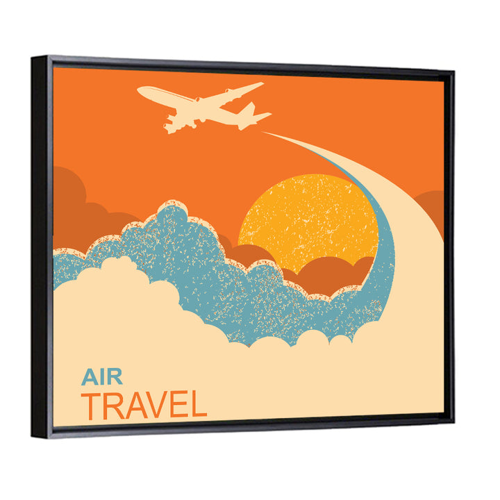 Retro Airplane at Sunset Illustration Wall Art