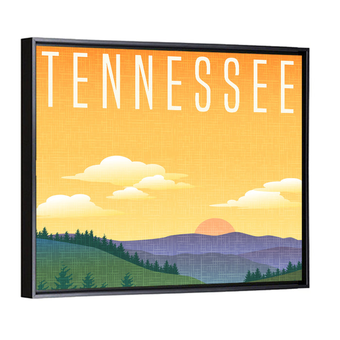 Tennessee Sunset Travel Illustration Wall Art as a framed canvas