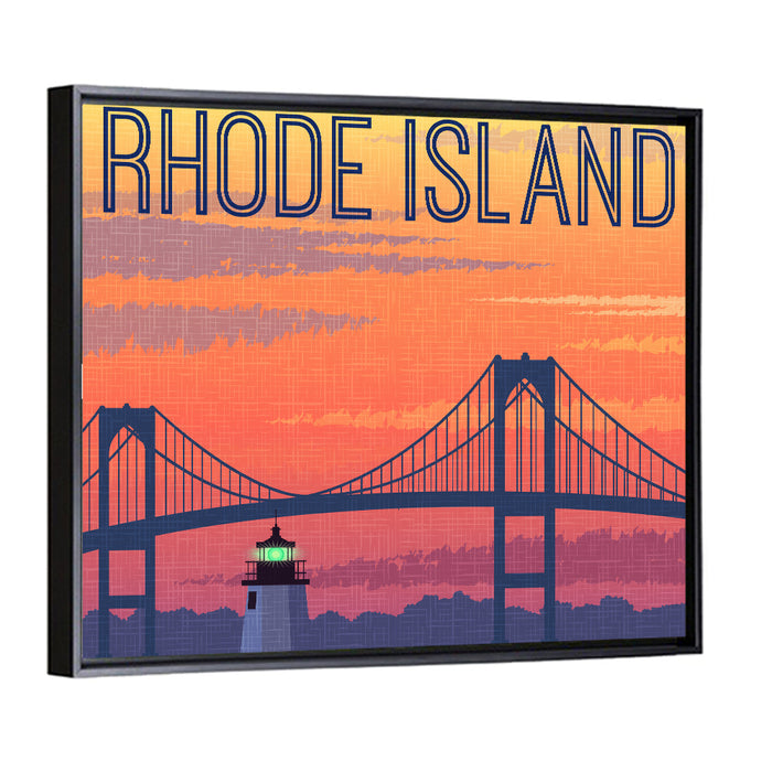 Jamestown Bridge and Lighthouse Wall Art as a framed canvas
