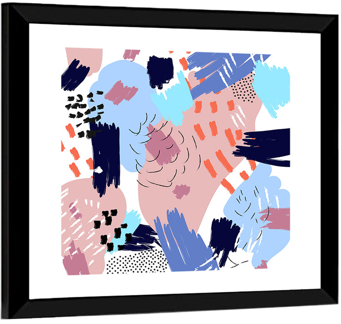Memphis Style Collage Wall Art as a framed print
