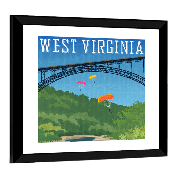 New River Gorge Skydiving Wall Art as a framed print