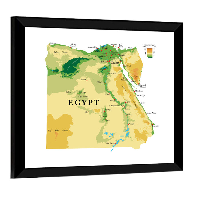 Egypt Topographic Map Wall Art as a framed print
