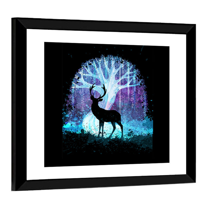 Deer Silhouette with Glowing Tree Wall Art