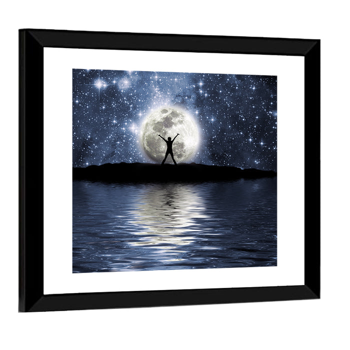 Silhouette Before Full Moon Wall Art as a framed print