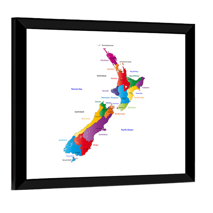 New Zealand Map Wall Art as a framed print