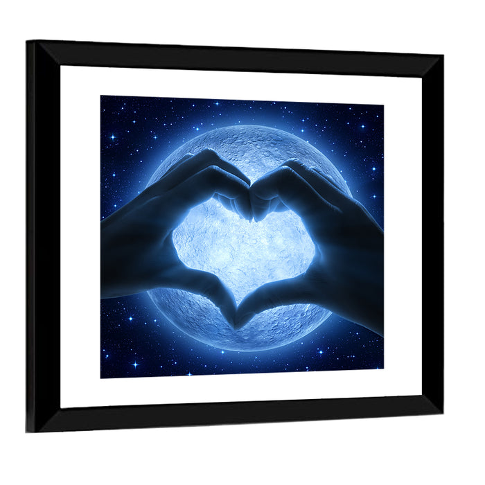 Moon Heart Silhouette Wall Art as a framed print