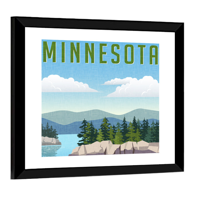 Retro Minnesota Travel Wall Art as a framed print