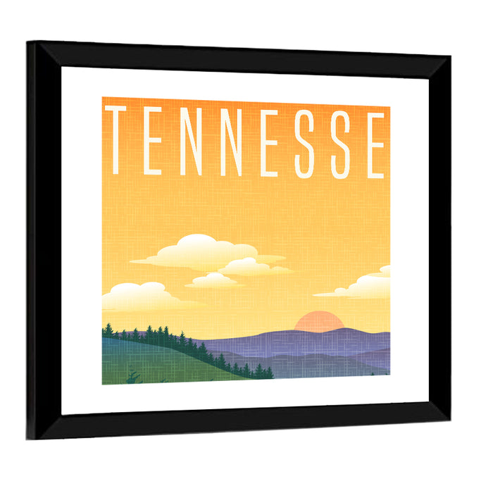 Tennessee Sunset Travel Illustration Wall Art as a framed print