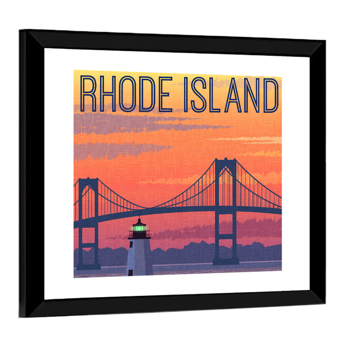 Jamestown Bridge and Lighthouse Wall Art as a framed print