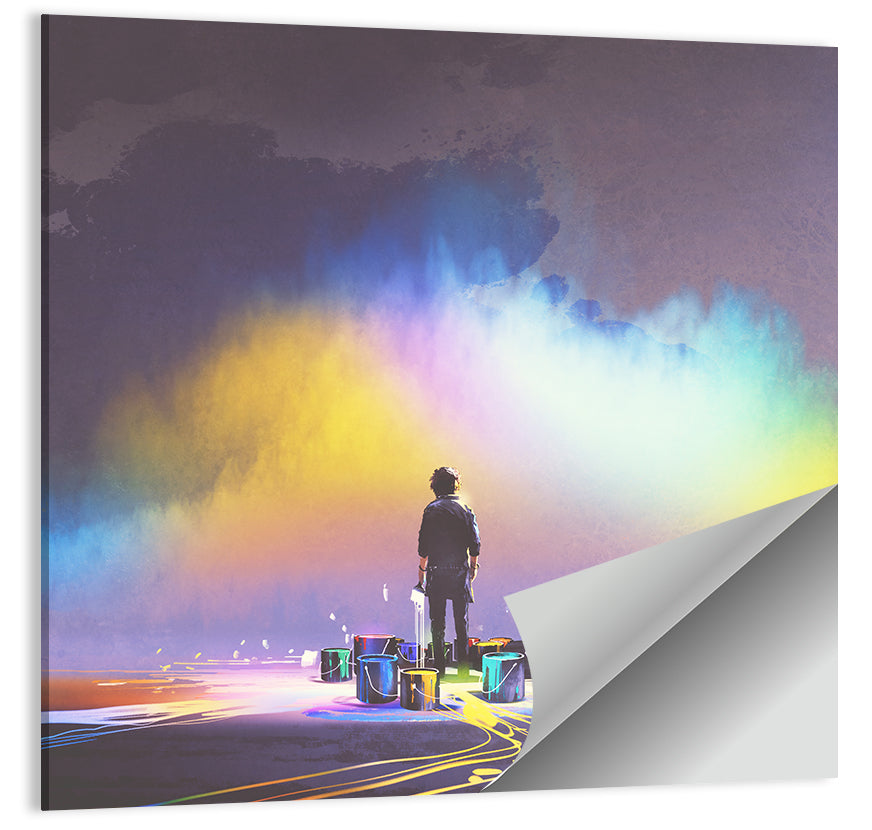 Silhouette with Paint Buckets and Rainbow Light Wall Art
