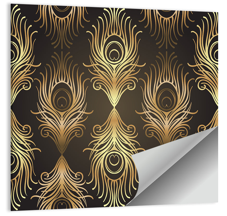 Gold Peacock Feather Pattern Wall Art, poster print, square