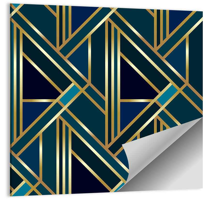 Blue and Gold Geometric Pattern Wall Art