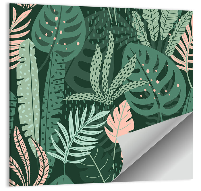 Polka Dot Tropical Leaf Pattern Wall Art as a poster print