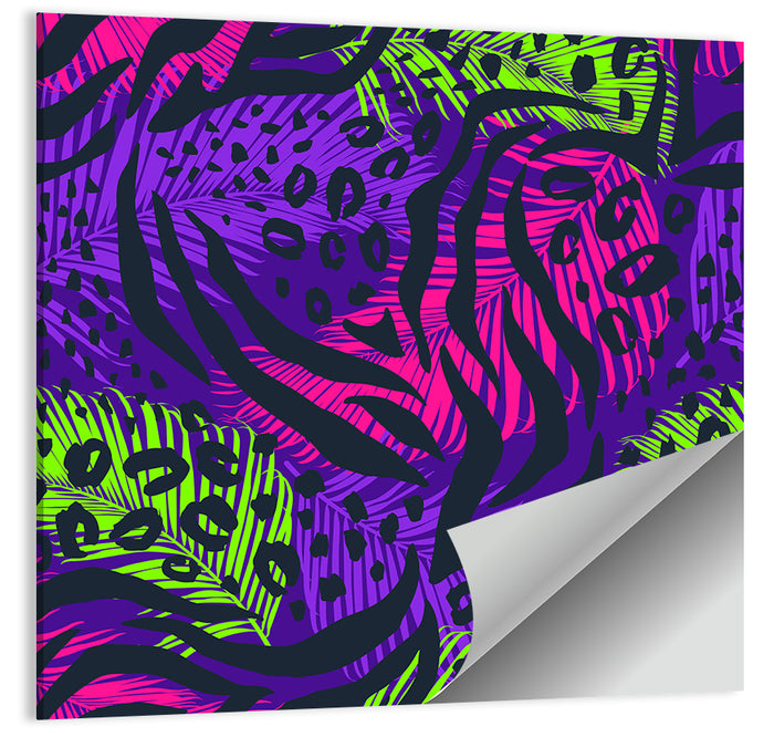 Neon Tropical Leaf Pattern Wall Art as a poster print