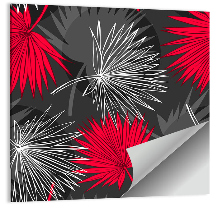 Red Palm Leaf Pattern Wall Art as a poster print