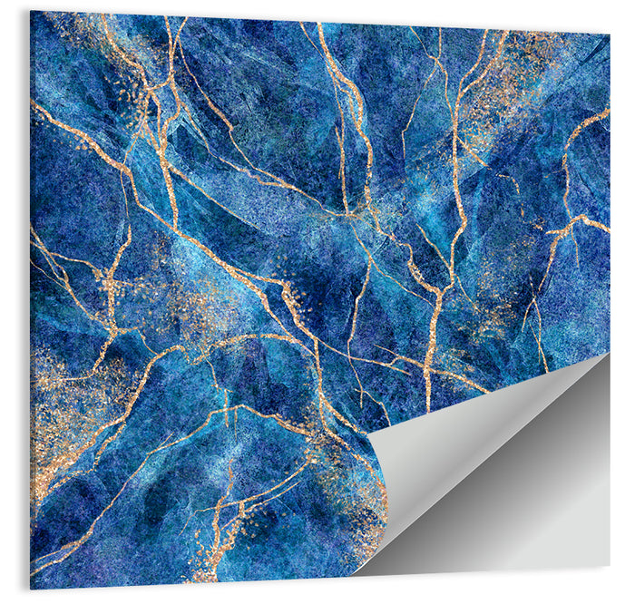 Blue Marble with Gold Veins Wall Art as a poster print