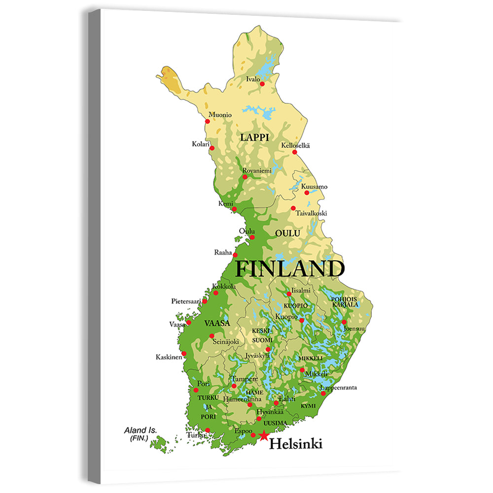Finland Relief Map Wall Art, canvas print, portrait