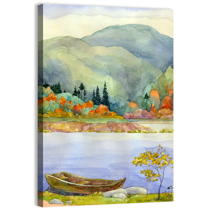 Old Rowboat on Autumn Lake Wall Art as a canvas print