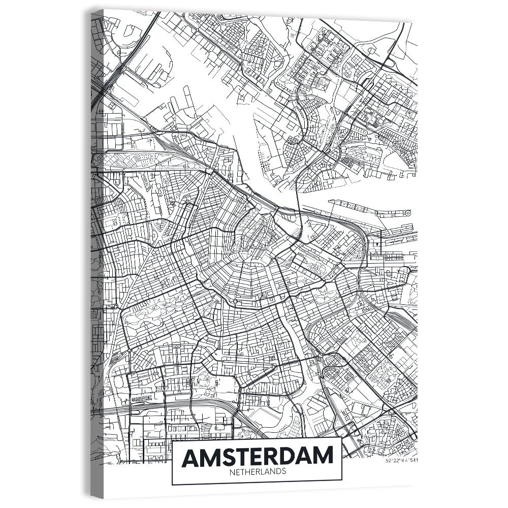 Amsterdam City Map Wall Art, canvas print, portrait