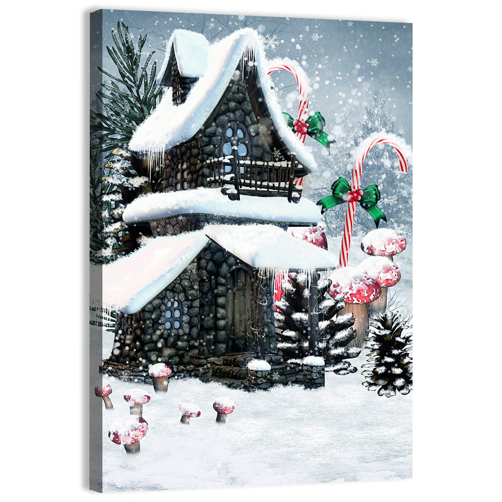 Snowbound Fairy Cottage Wall Art, canvas print, portrait