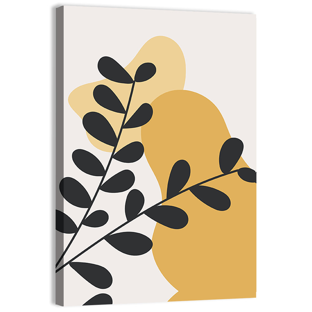 Diagonal Black Leaves with Golden Shapes Wall Art, canvas print, portrait