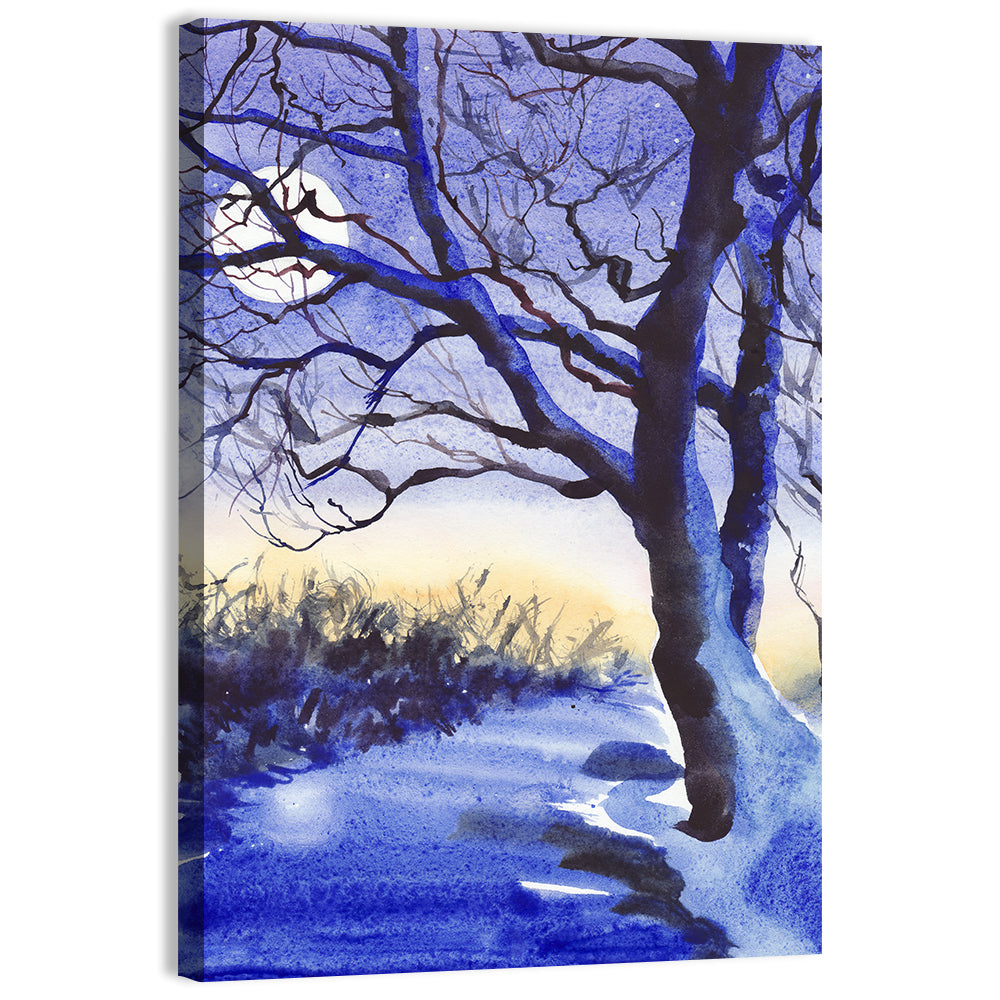 Winter Moonlit Field Wall Art, canvas print, portrait