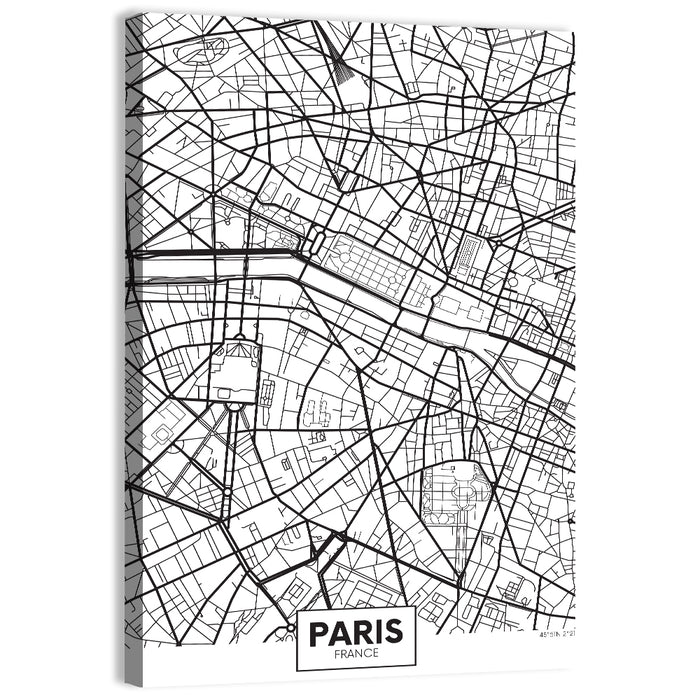 Paris City Map Wall Art as a canvas print