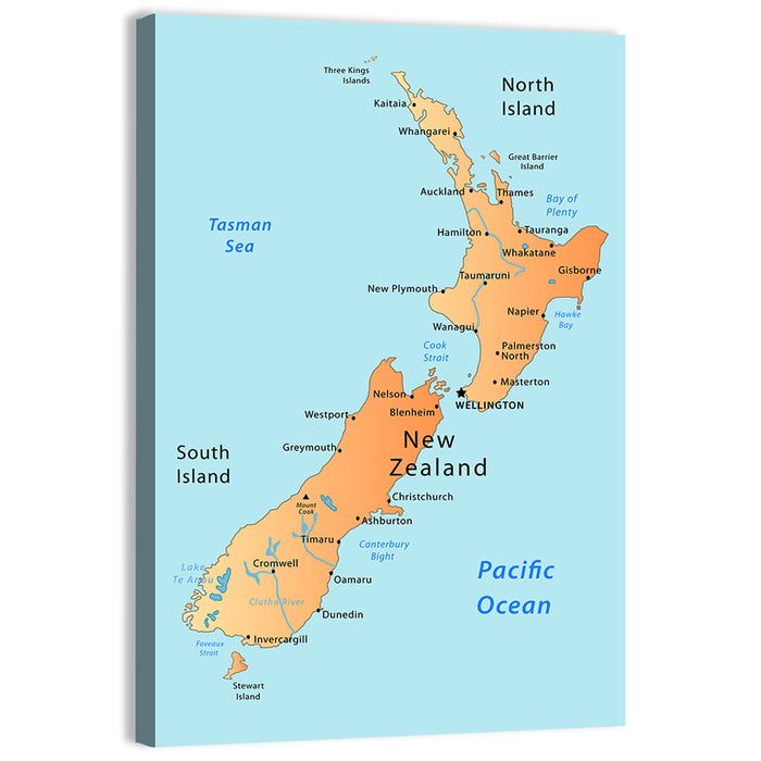 New Zealand Cartographic Map Wall Art as a canvas print