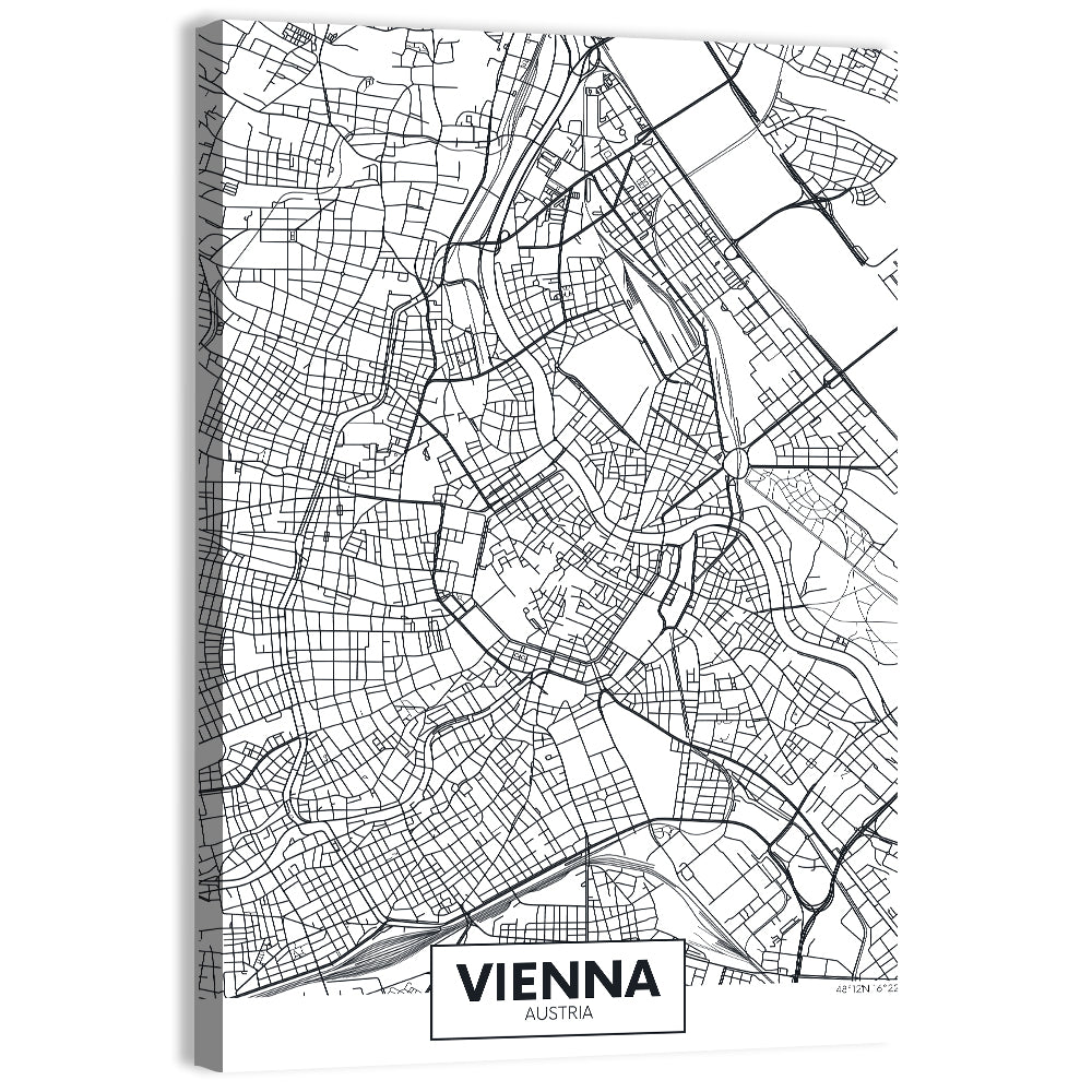 Vienna City Map Wall Art, canvas print, portrait