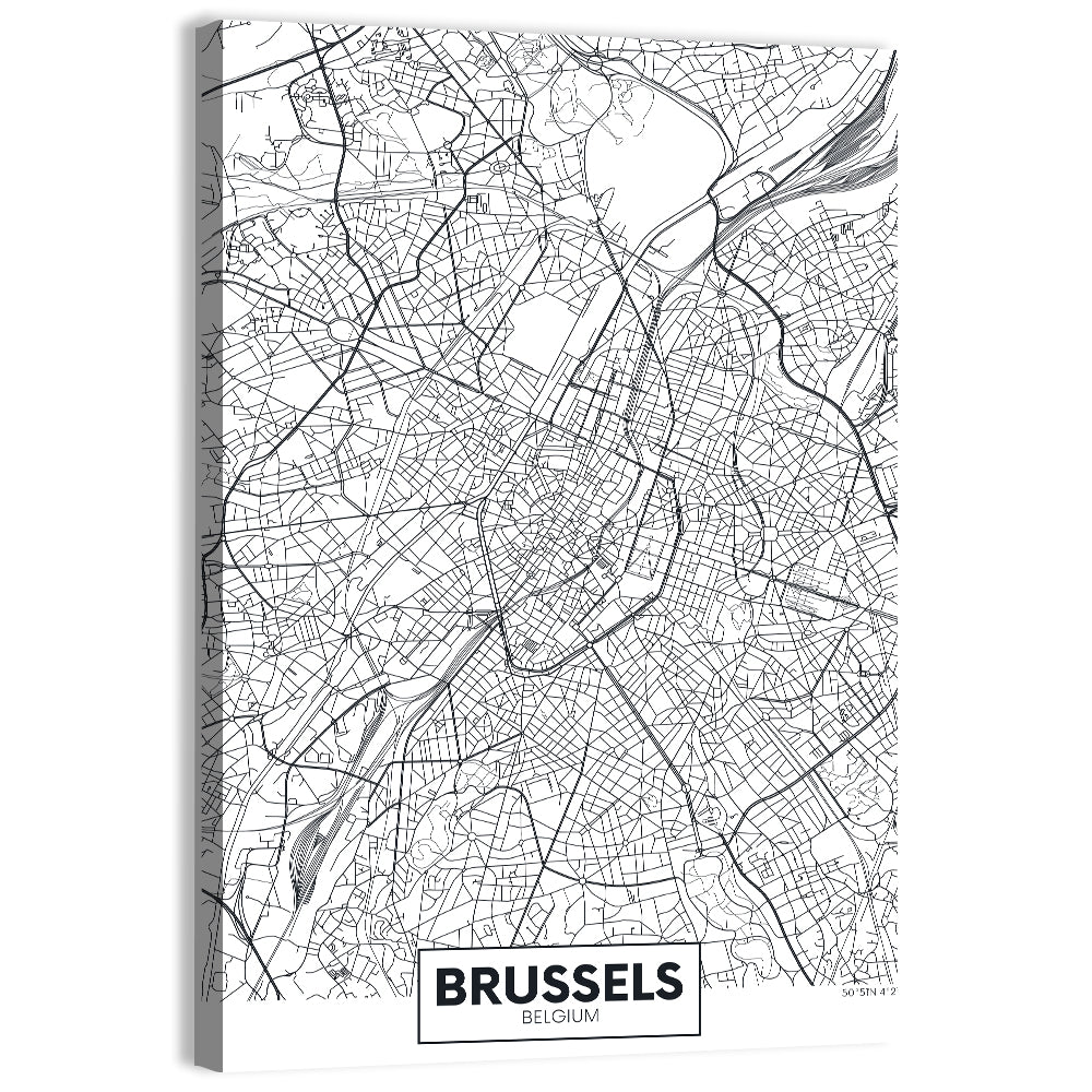 Brussels City Map Wall Art, canvas print, portrait