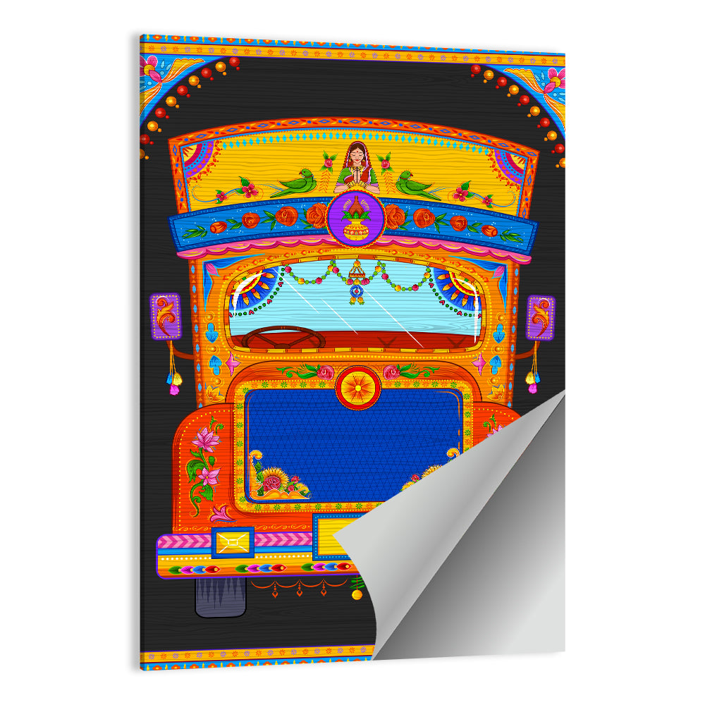 Colorful Indian Truck Illustration Wall Art