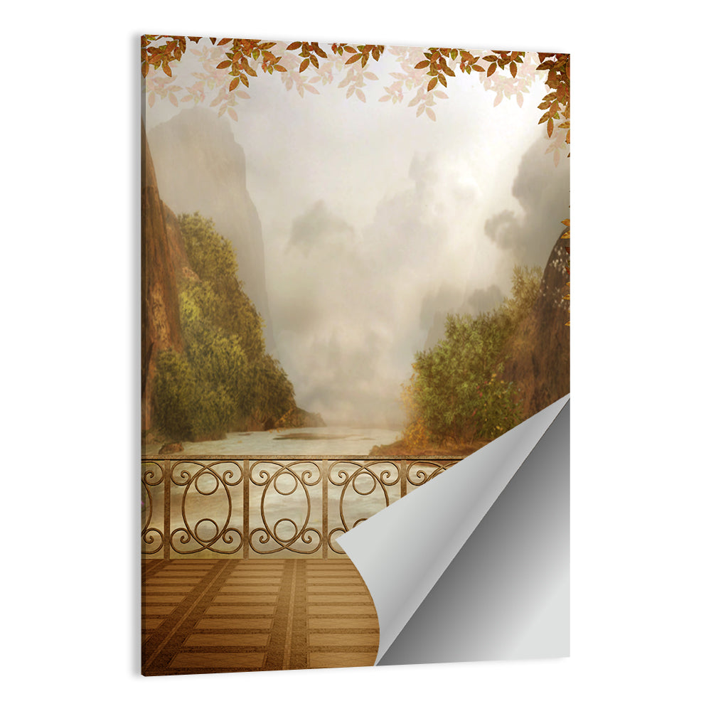 Misty Balcony Over Lake Wall Art