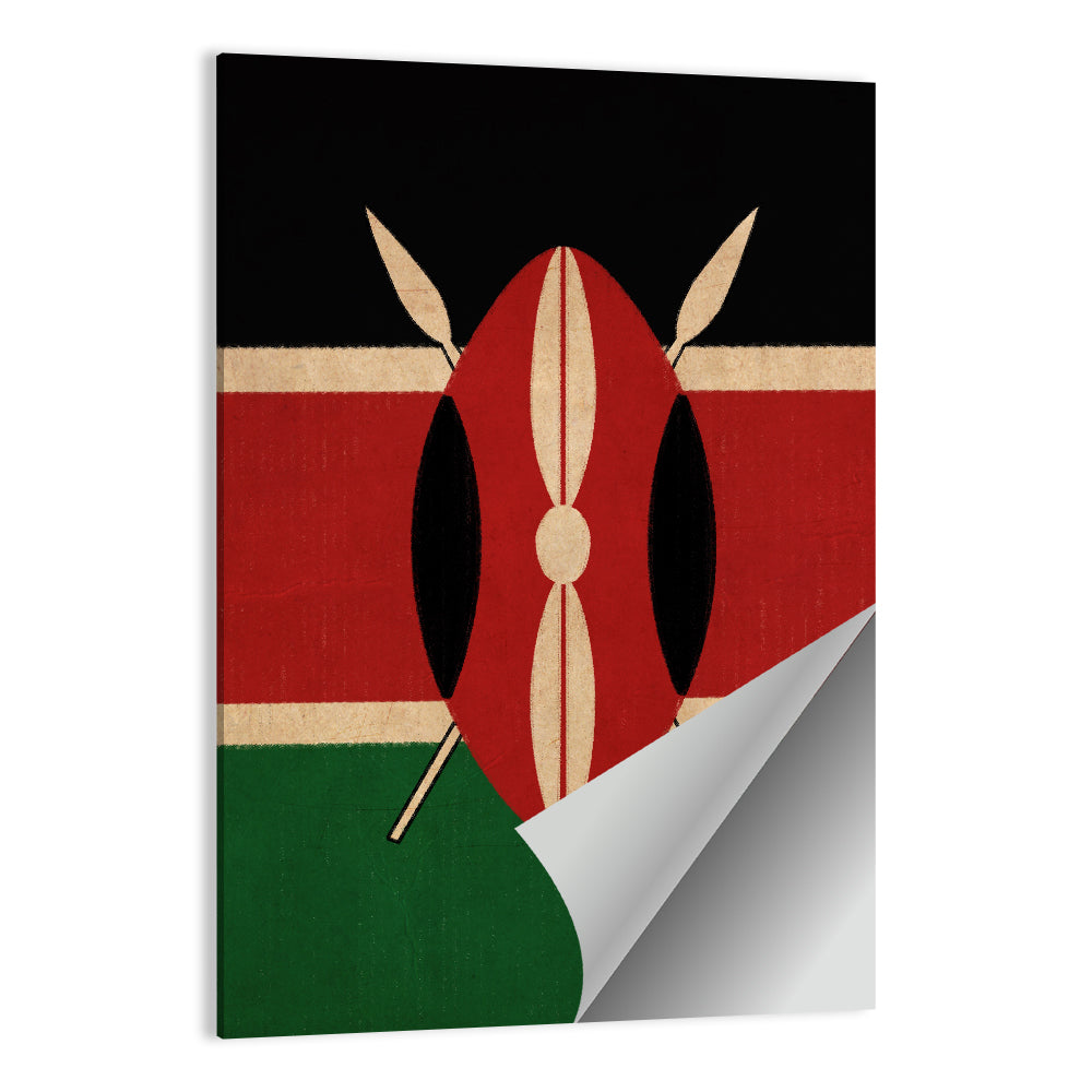 Kenyan Flag with Shield Emblem Wall Art