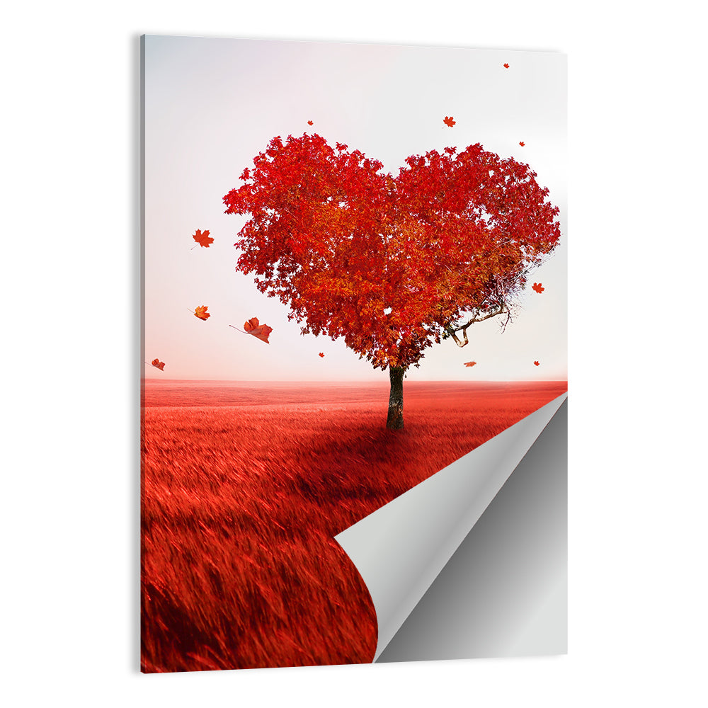 Heart-shaped Tree in Red Field Wall Art