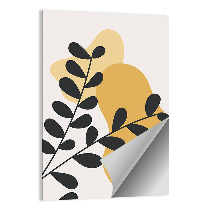 Diagonal Black Leaves with Golden Shapes Wall Art as a poster print