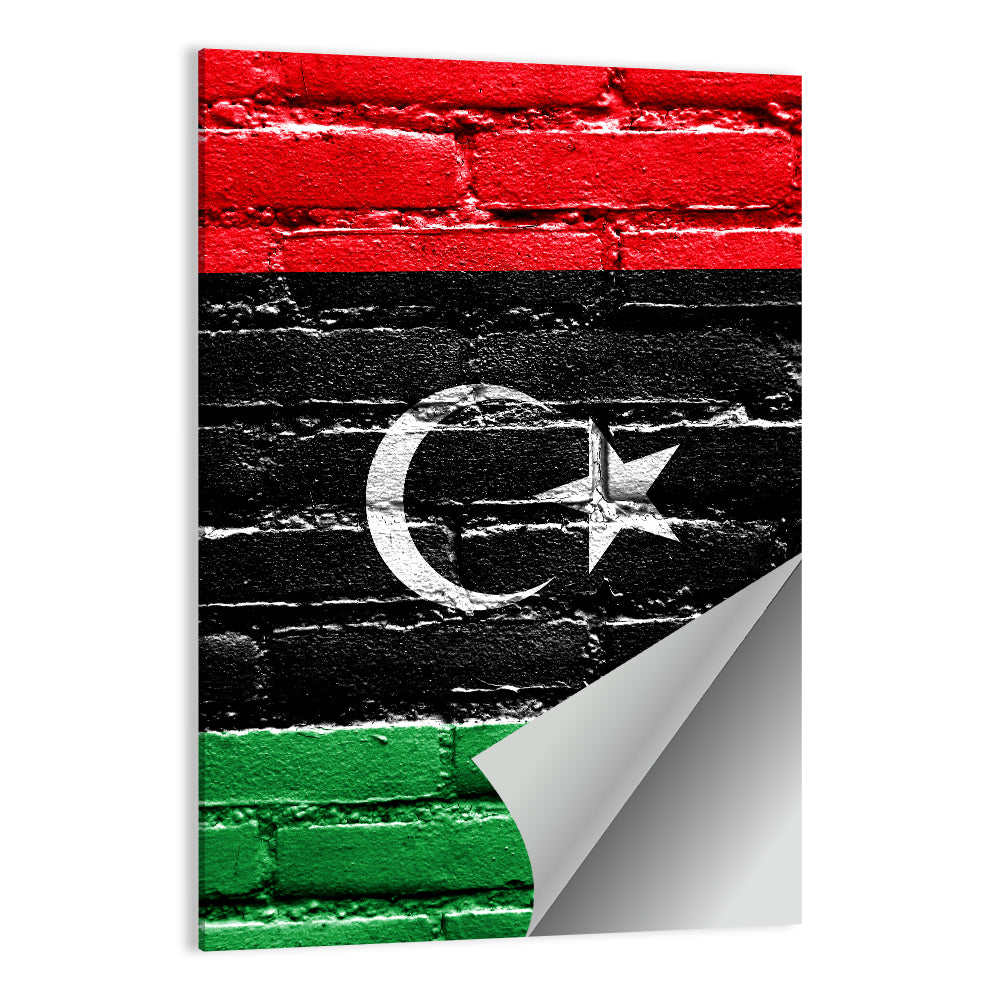 Libyan Flag on Distressed Brick Wall Art