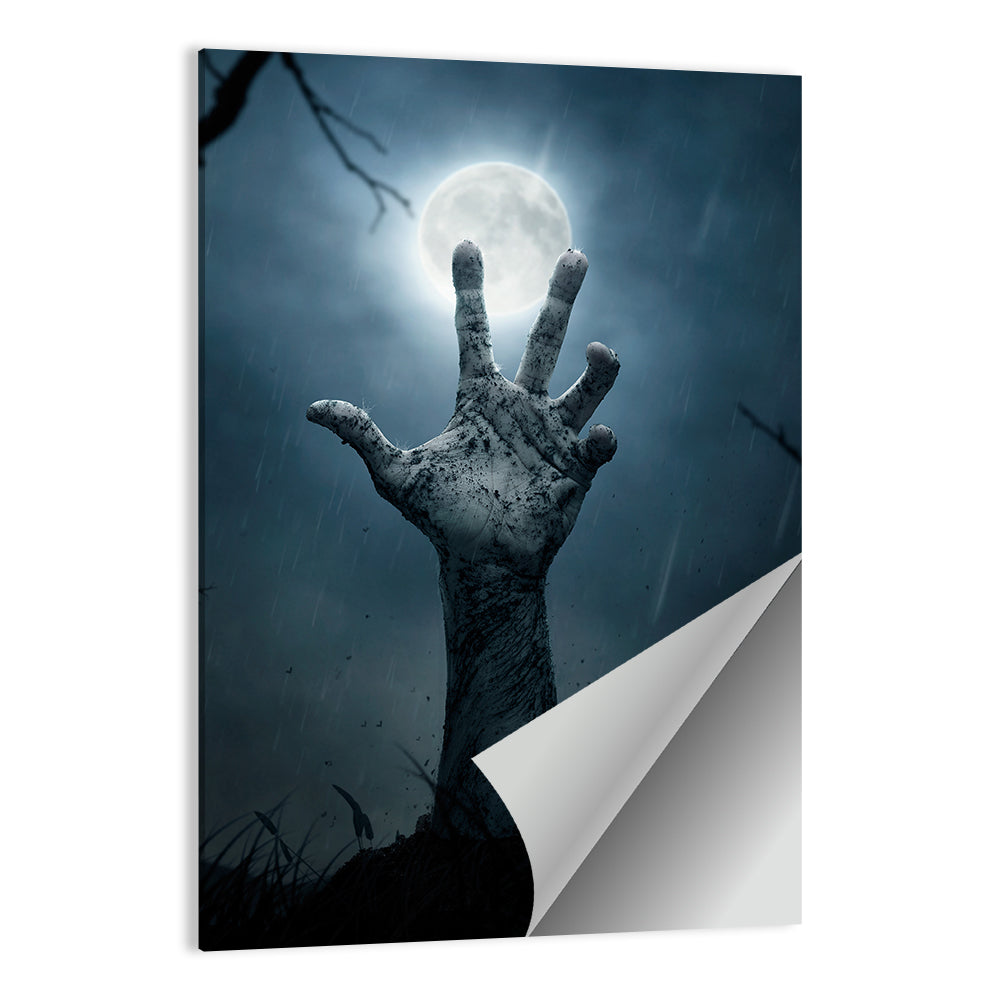 Rising Zombie Hand Under Moonlight Wall Art