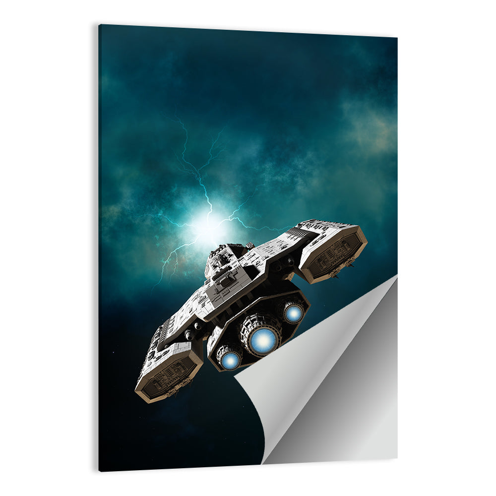 Low Angle Starship with Blue Thrusters Wall Art