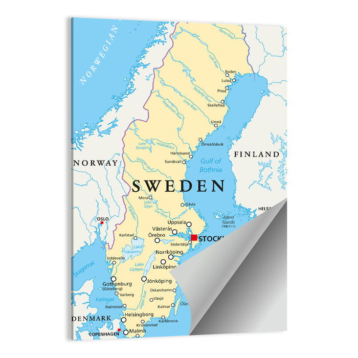 Political Map of Sweden Wall Art as a poster print