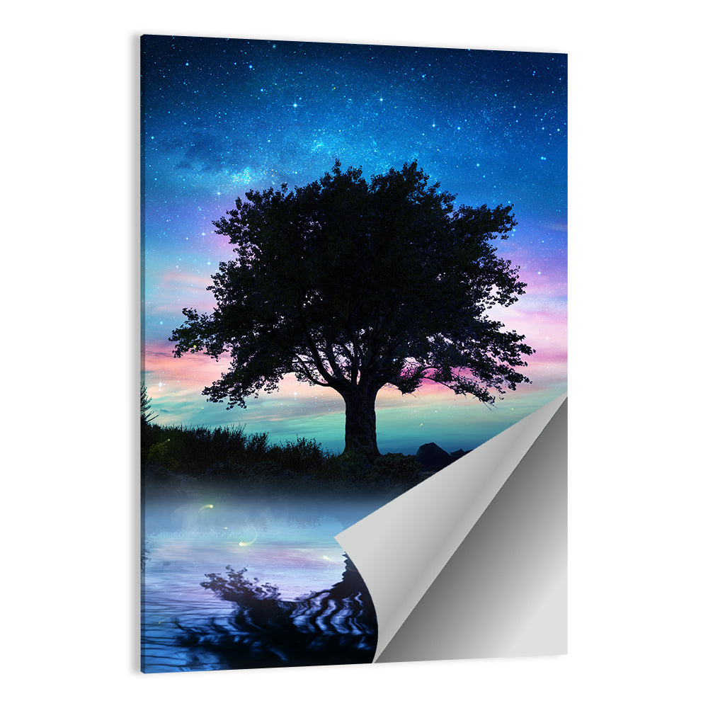 Lonely Tree Under Starry Sky Wall Art