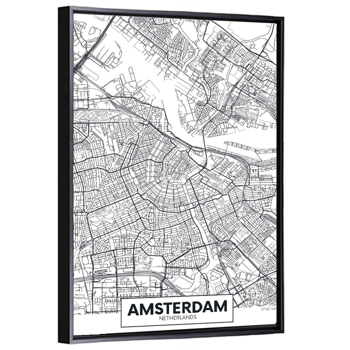 Amsterdam City Map Wall Art as a framed canvas