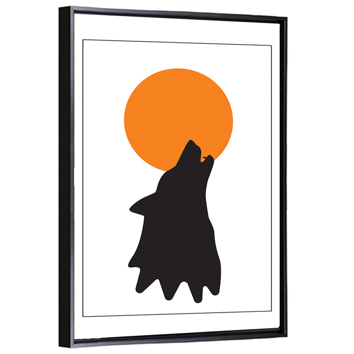 Wolf Silhouette with Orange Moon Wall Art