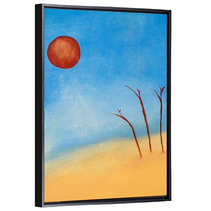 Red Sun Desert Landscape Wall Art as a framed canvas