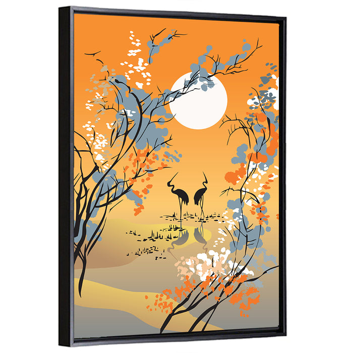Four Seasons Moon Illustration Wall Art as a framed canvas
